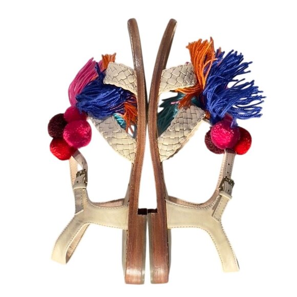 KATE SPADE New York Sunset Women's Sandals Beige Leather Woven Tassel Size 7M - Picture 11 of 16